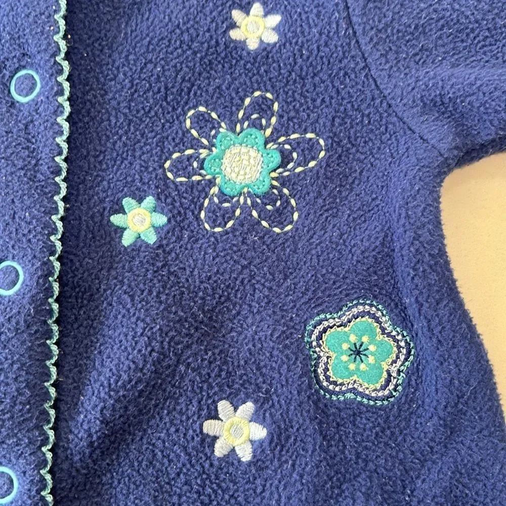 Carter's | Infant Girls Blue Floral Soft Fleece Jumpsuit Romper 0-3M